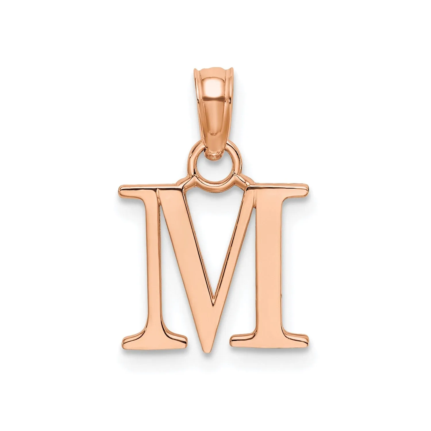 14K Rose Gold Polished Block Font Initial Letter Pendants, 13x10mm