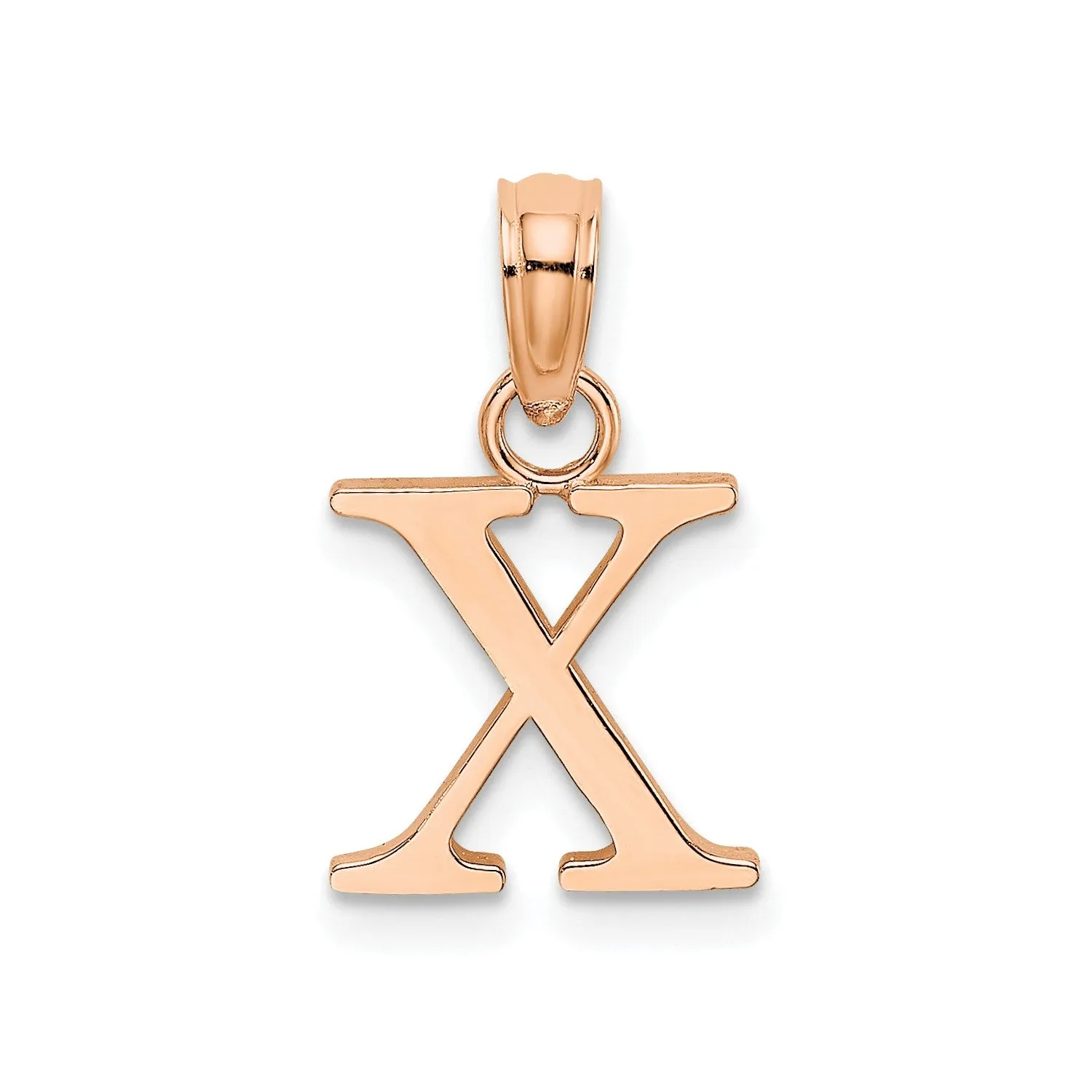 14K Rose Gold Polished Block Font Initial Letter Pendants, 13x10mm