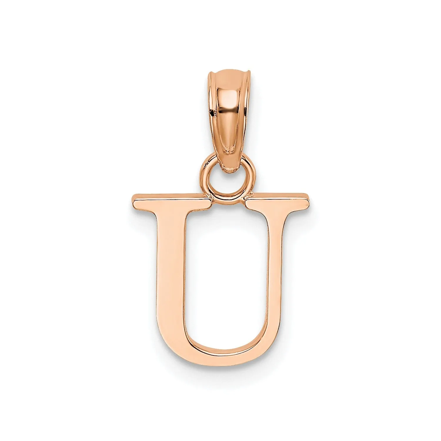 14K Rose Gold Polished Block Font Initial Letter Pendants, 13x10mm