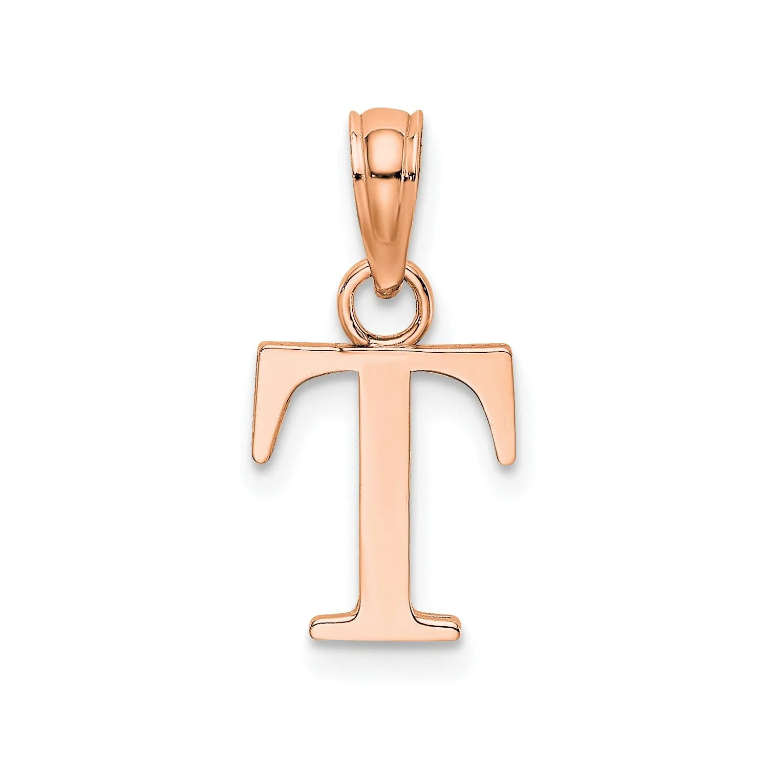 14K Rose Gold Polished Block Font Initial Letter Pendants, 13x10mm