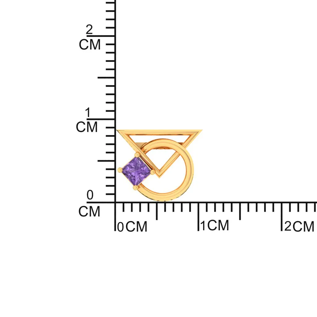 14k Unique Geometrical Gold Earrings With Violet Stones