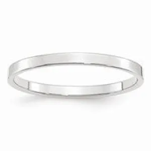 14k White Gold 2mm Lightweight Flat Wedding Band Ring