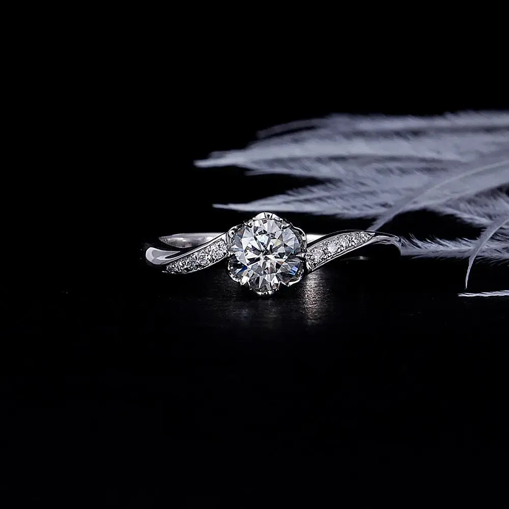 14k White Gold Moissanite Ring 0.5ct Center Stone