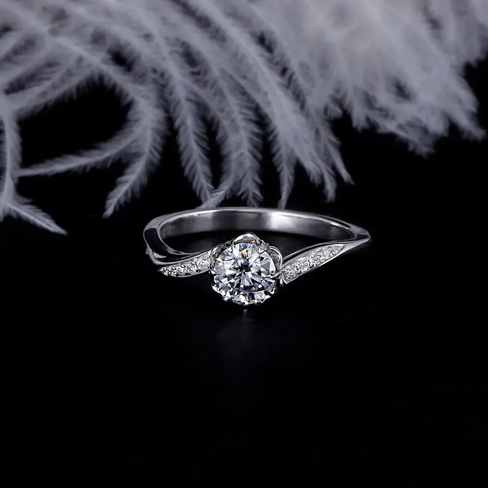 14k White Gold Moissanite Ring 0.5ct Center Stone