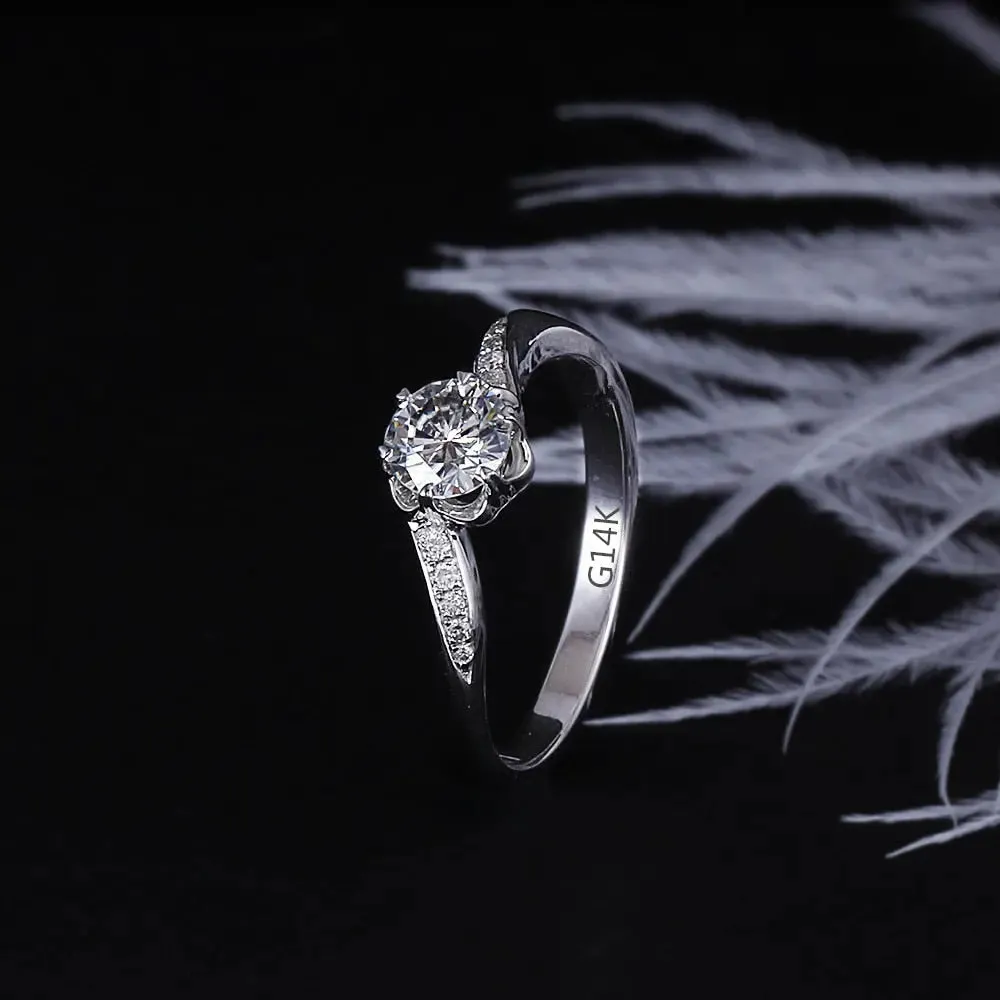 14k White Gold Moissanite Ring 0.5ct Center Stone