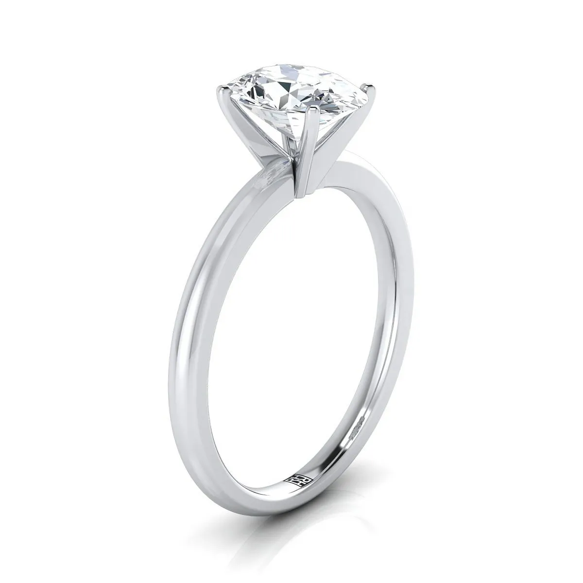 14K White Gold Oval Aquamarine Round Comfort Fit Claw Prong Solitaire Engagement Ring