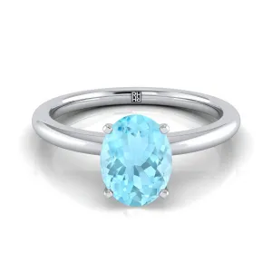 14K White Gold Oval Aquamarine Round Comfort Fit Claw Prong Solitaire Engagement Ring