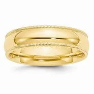 14k Yellow Gold 6mm Milgrain Comfort Fit Wedding Band Ring