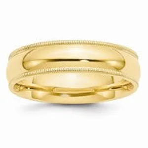 14k Yellow Gold 6mm Milgrain Comfort Fit Wedding Band Ring
