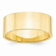 14k Yellow Gold 8mm Lightweight Flat Wedding Band Ring