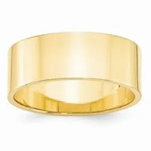 14k Yellow Gold 8mm Lightweight Flat Wedding Band Ring