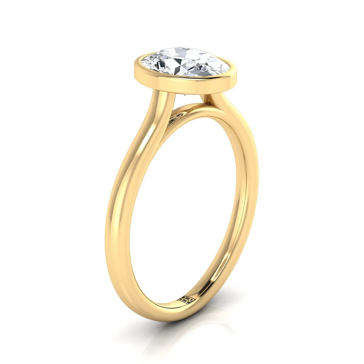 14K Yellow Gold Oval Peridot Simple Bezel Solitaire Engagement Ring