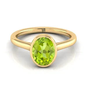 14K Yellow Gold Oval Peridot Simple Bezel Solitaire Engagement Ring