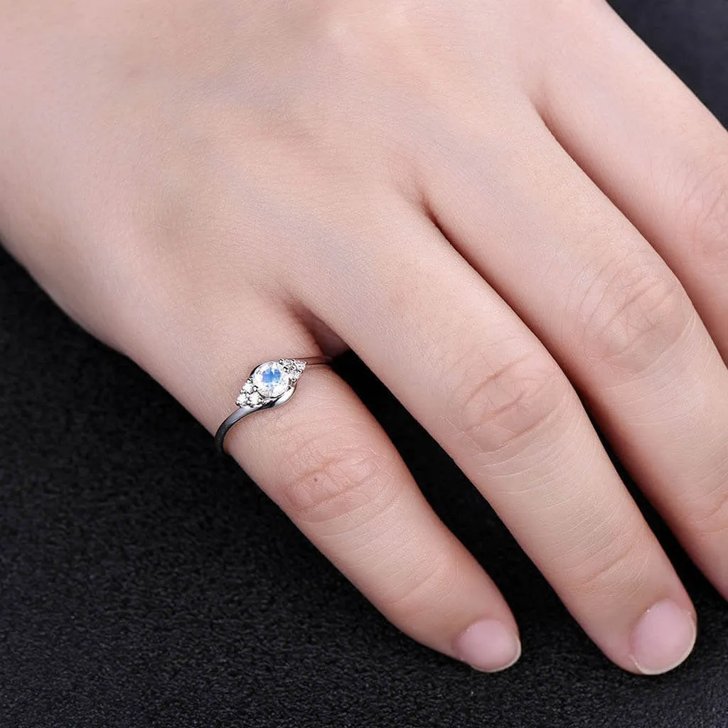14K/18K Gold Art Deco Moonstone Engagement Ring Round Cut