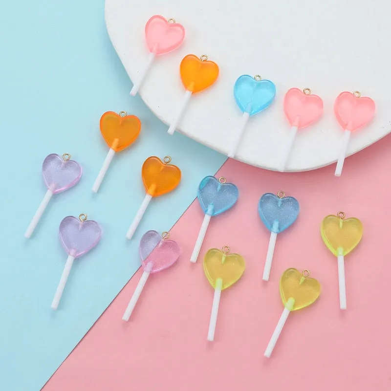 15 Pieces Per Pack 48mm Hole Under 1mm Resin Heart Shape Candy Pendant