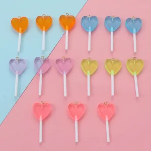 15 Pieces Per Pack 48mm Hole Under 1mm Resin Heart Shape Candy Pendant