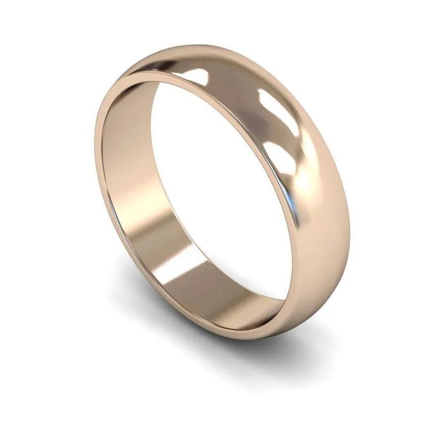 18ct Rose Gold Light Weight 'D' Shape 5mm Wedding Ring