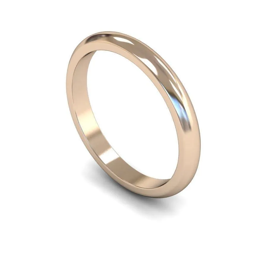 18ct Rose Gold Medium Weight 'D' Shape 2.5mm Wedding Ring