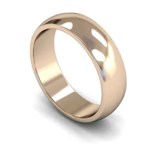 18ct Rose Gold Medium Weight 'D' Shape 6mm Wedding Ring