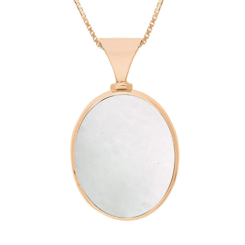 18ct Rose Gold Whitby Jet Mother of Pearl Queens Jubilee Hallmark Double Sided Oval Necklace