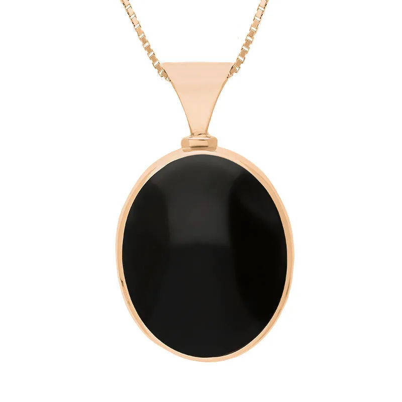 18ct Rose Gold Whitby Jet Mother of Pearl Queens Jubilee Hallmark Double Sided Oval Necklace