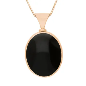 18ct Rose Gold Whitby Jet Mother of Pearl Queens Jubilee Hallmark Double Sided Oval Necklace