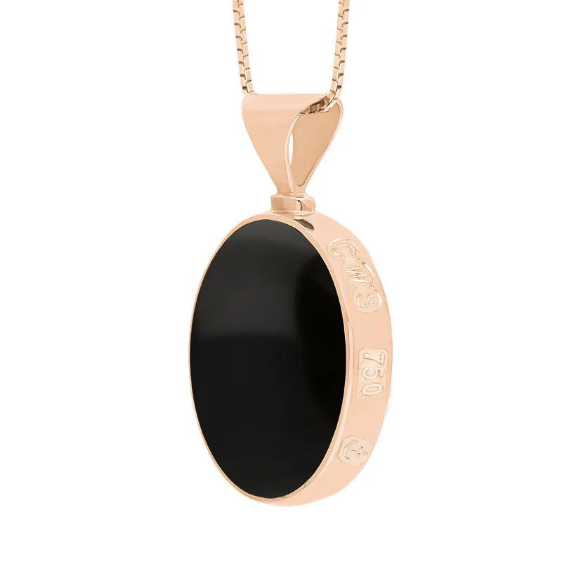 18ct Rose Gold Whitby Jet Mother of Pearl Queens Jubilee Hallmark Double Sided Oval Necklace