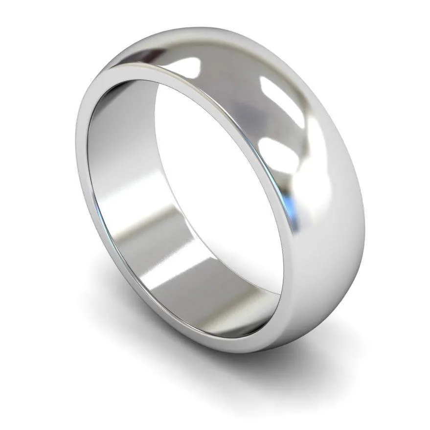 18ct White Gold Heavy Weight 'D' Shape 7mm Wedding Ring
