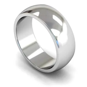 18ct White Gold Heavy Weight 'D' Shape 8mm Wedding Ring