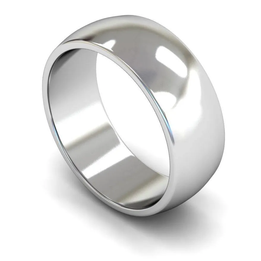 18ct White Gold Medium Weight 'D' Shape 8mm Wedding Ring