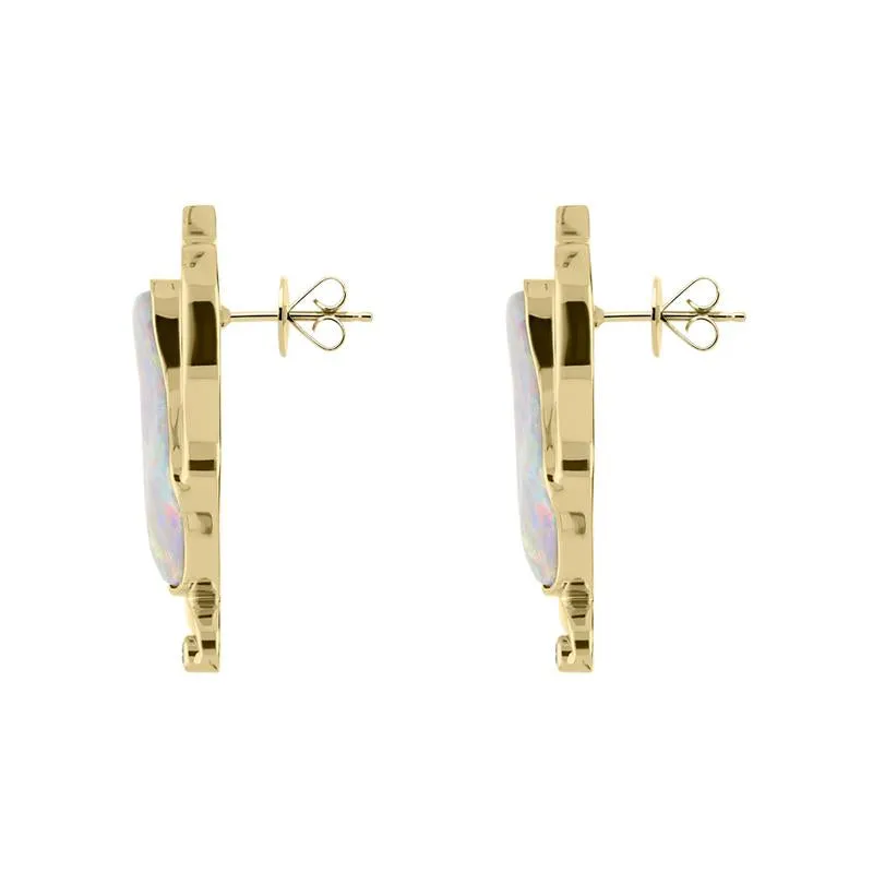 18ct Yellow Gold Opal 0.06ct Diamond Unique Wavy Earrings