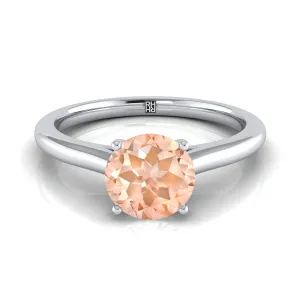 18K White Gold Round Brilliant Morganite Pinched Comfort Fit Claw Prong Solitaire Engagement Ring