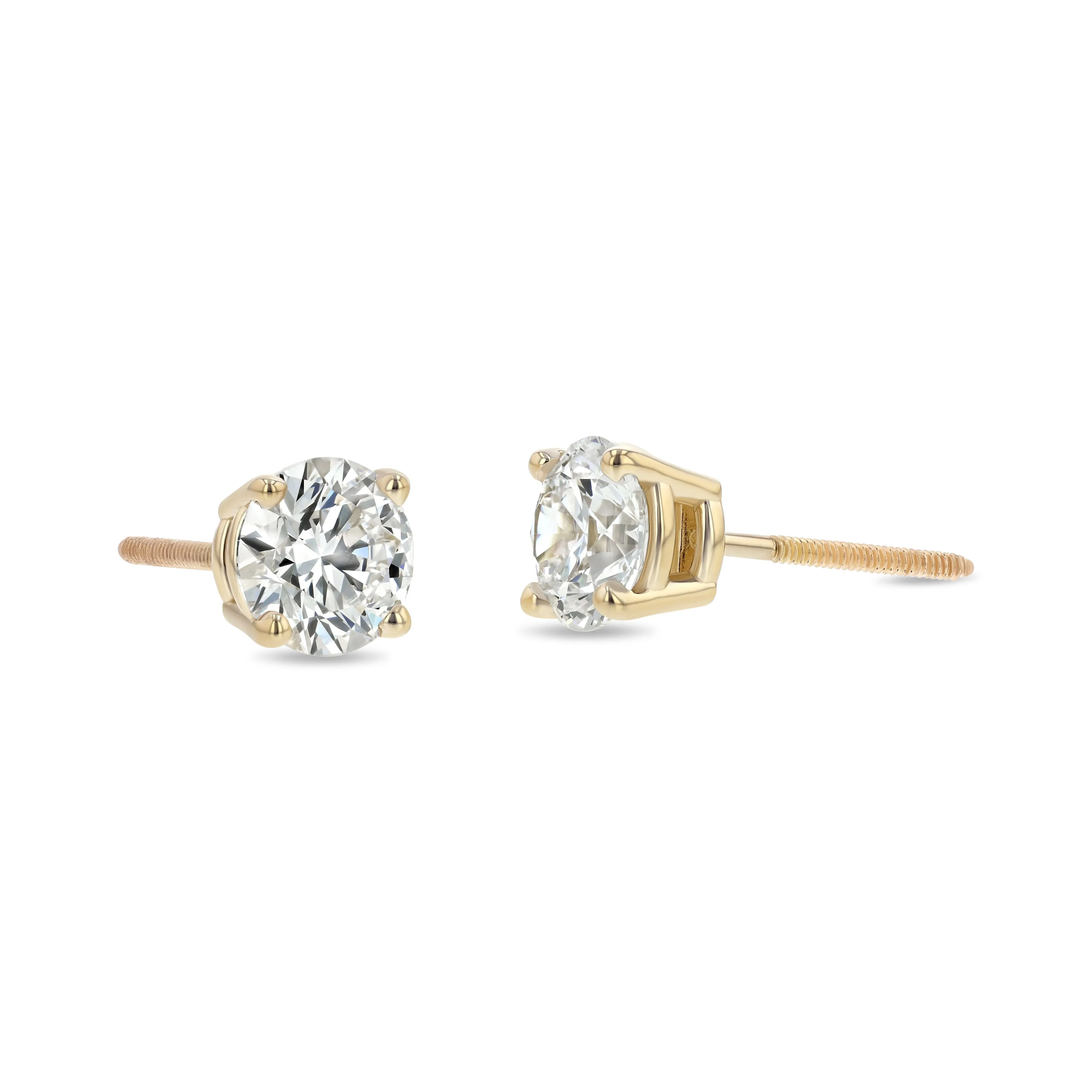 18k Yellow Gold 4-prong Round Brilliant Diamond Stud Earrings (0.22 Ct. T.w., Vs1-vs2 Clarity, F-g Color)