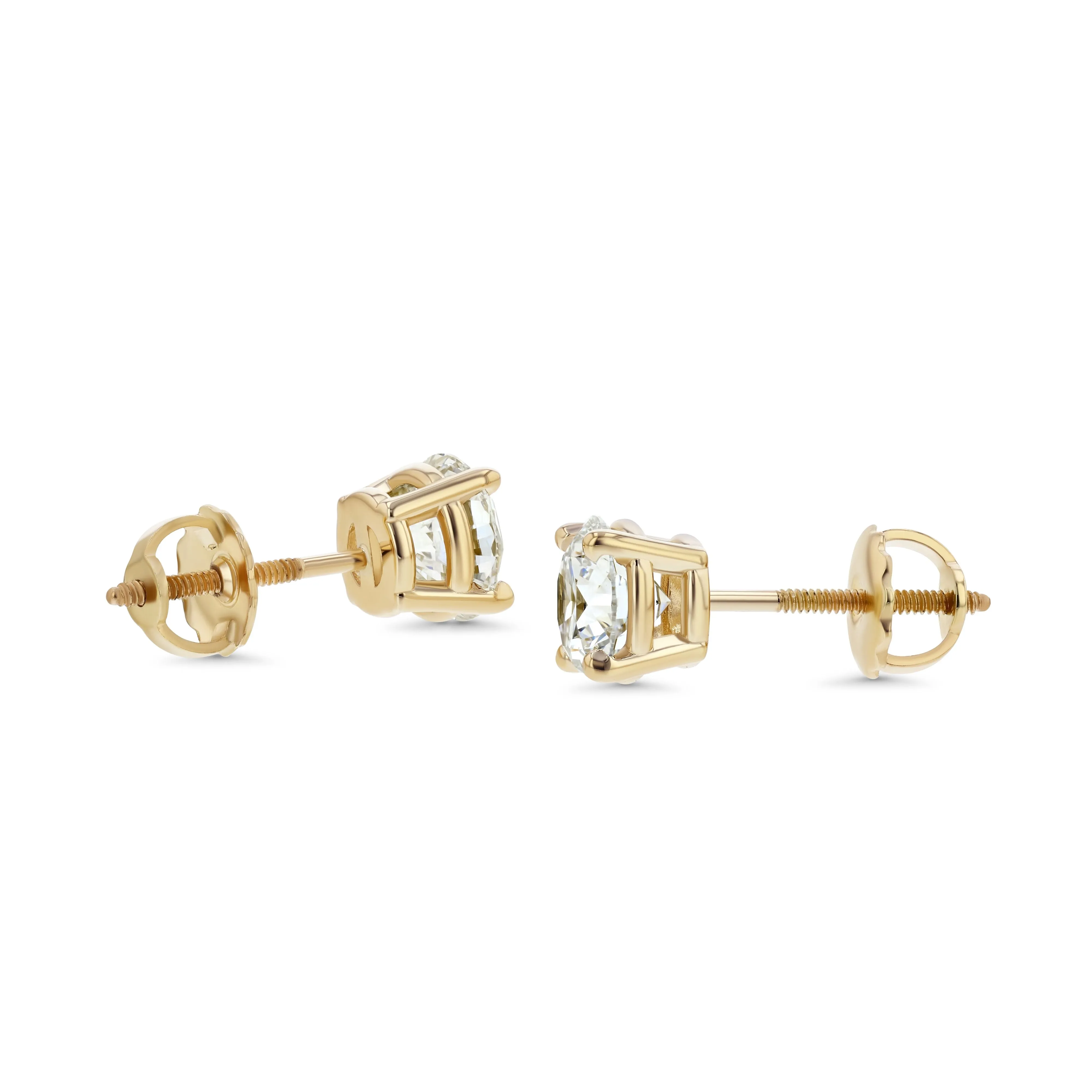 18k Yellow Gold 4-prong Round Brilliant Diamond Stud Earrings (0.22 Ct. T.w., Vs1-vs2 Clarity, F-g Color)