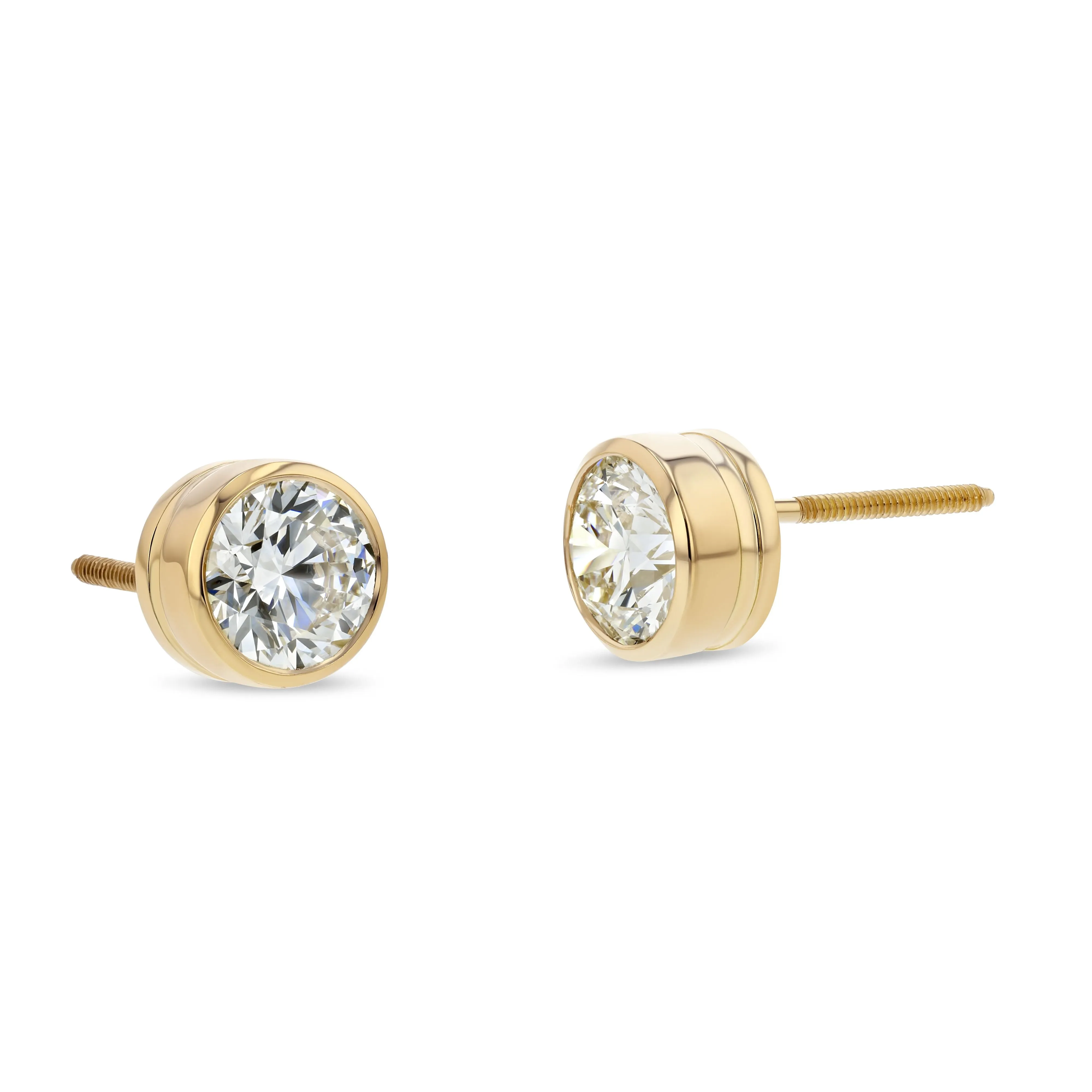 18k Yellow Gold Bezel Set Round Brilliant Diamond Stud Earrings (0.5 Ct. T.w., Vs1-vs2 Clarity, H-i Color)