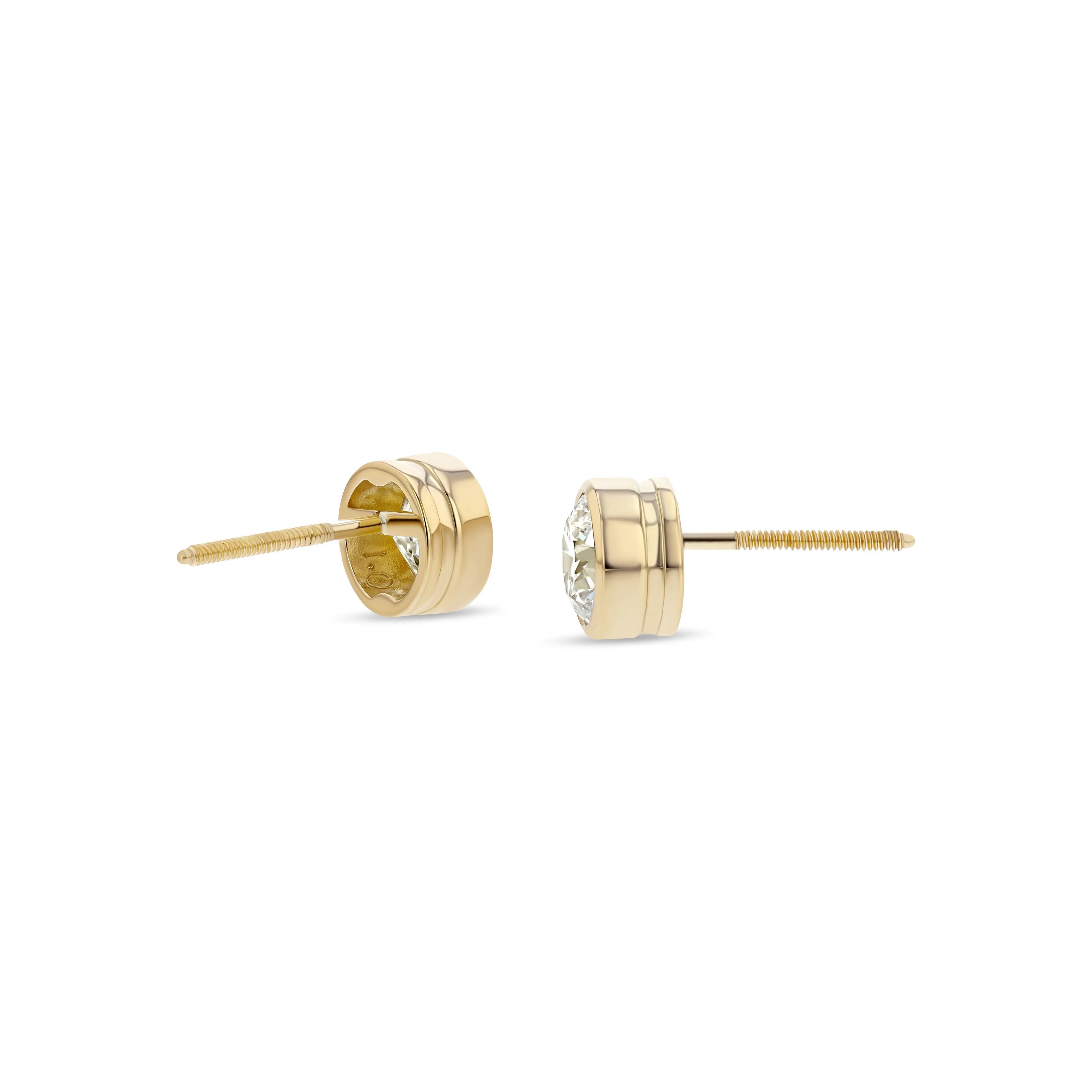 18k Yellow Gold Bezel Set Round Brilliant Diamond Stud Earrings (0.5 Ct. T.w., Vs1-vs2 Clarity, H-i Color)