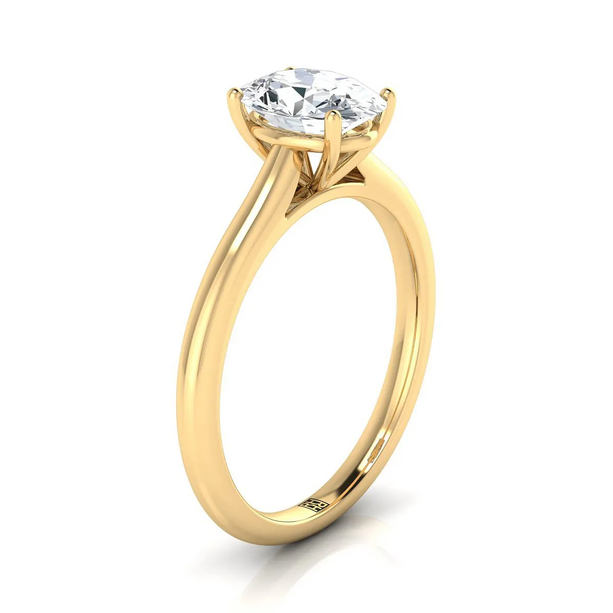 18K Yellow Gold Oval Peridot Pinched Comfort Fit Claw Prong Solitaire Engagement Ring
