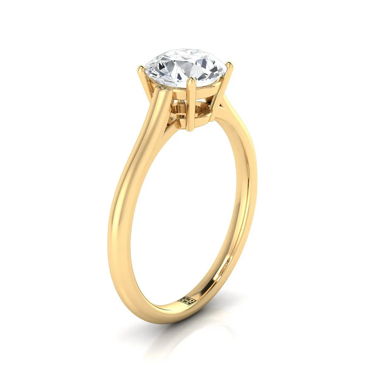 18K Yellow Gold Round Brilliant Peridot Cathedral Style Comfort Fit Solitaire Engagement Ring