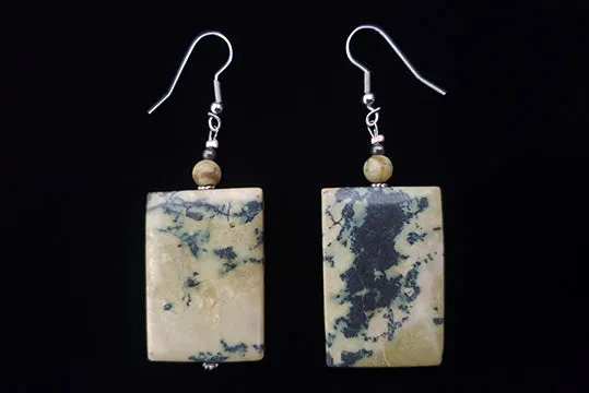 1980s Vintage Rectangular Raw Yellow Turquoise Statement Dangle Earrings