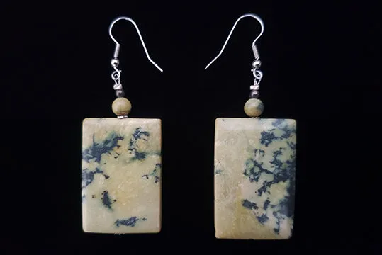 1980s Vintage Rectangular Raw Yellow Turquoise Statement Dangle Earrings