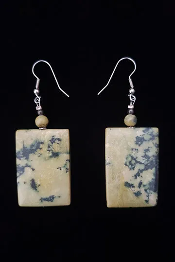 1980s Vintage Rectangular Raw Yellow Turquoise Statement Dangle Earrings