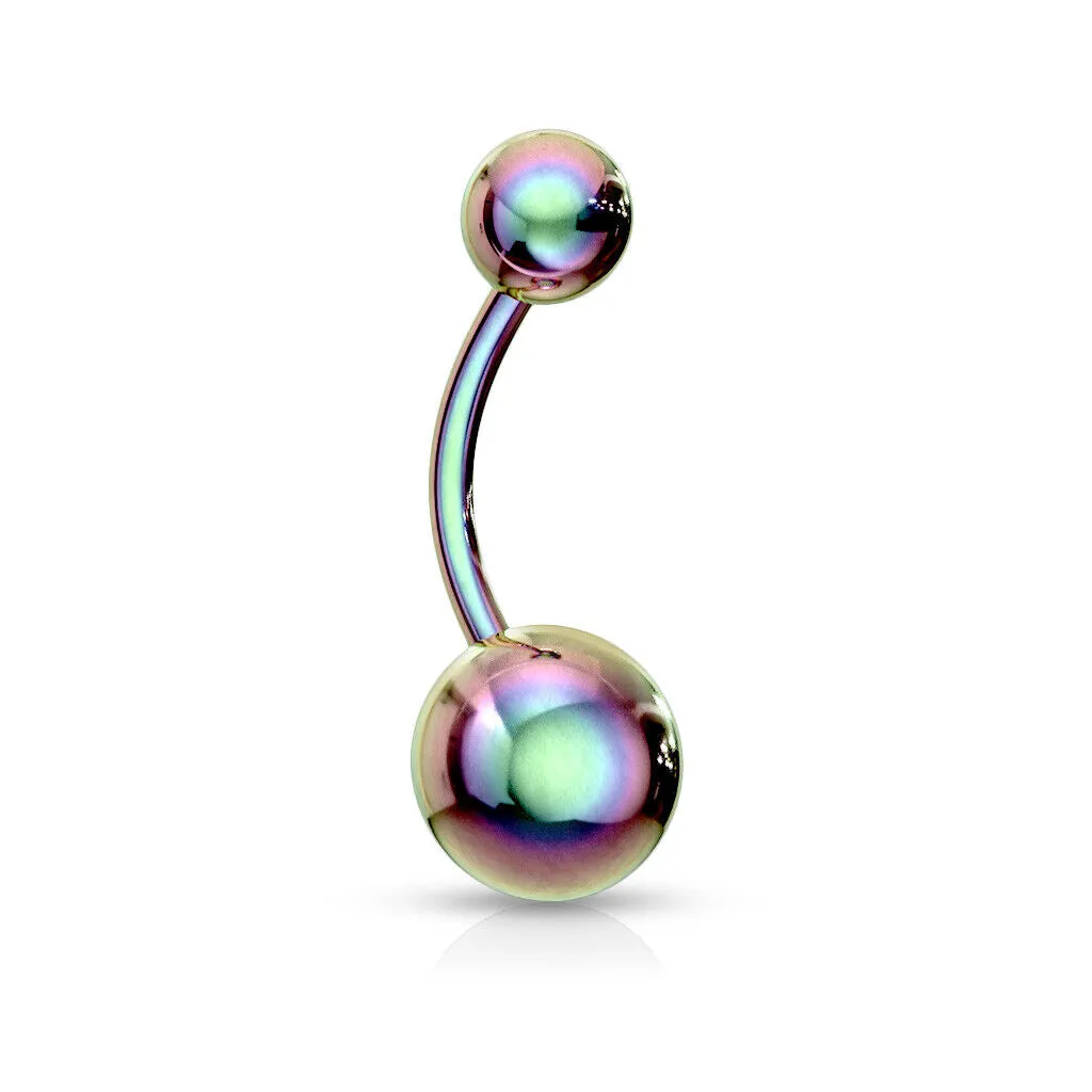 1pc Titanium Ion Plated Simple Double Ball Belly Ring Pierced Navel Naval