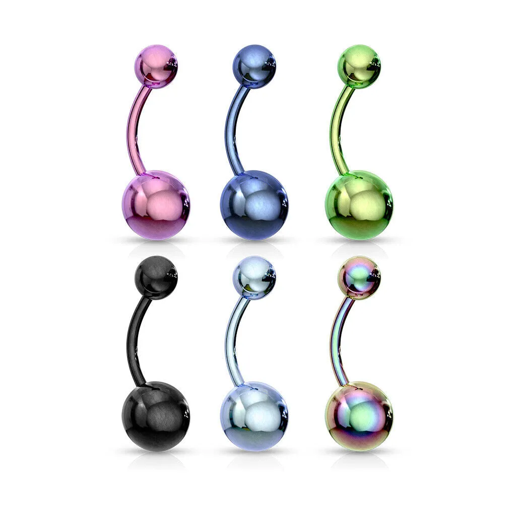 1pc Titanium Ion Plated Simple Double Ball Belly Ring Pierced Navel Naval