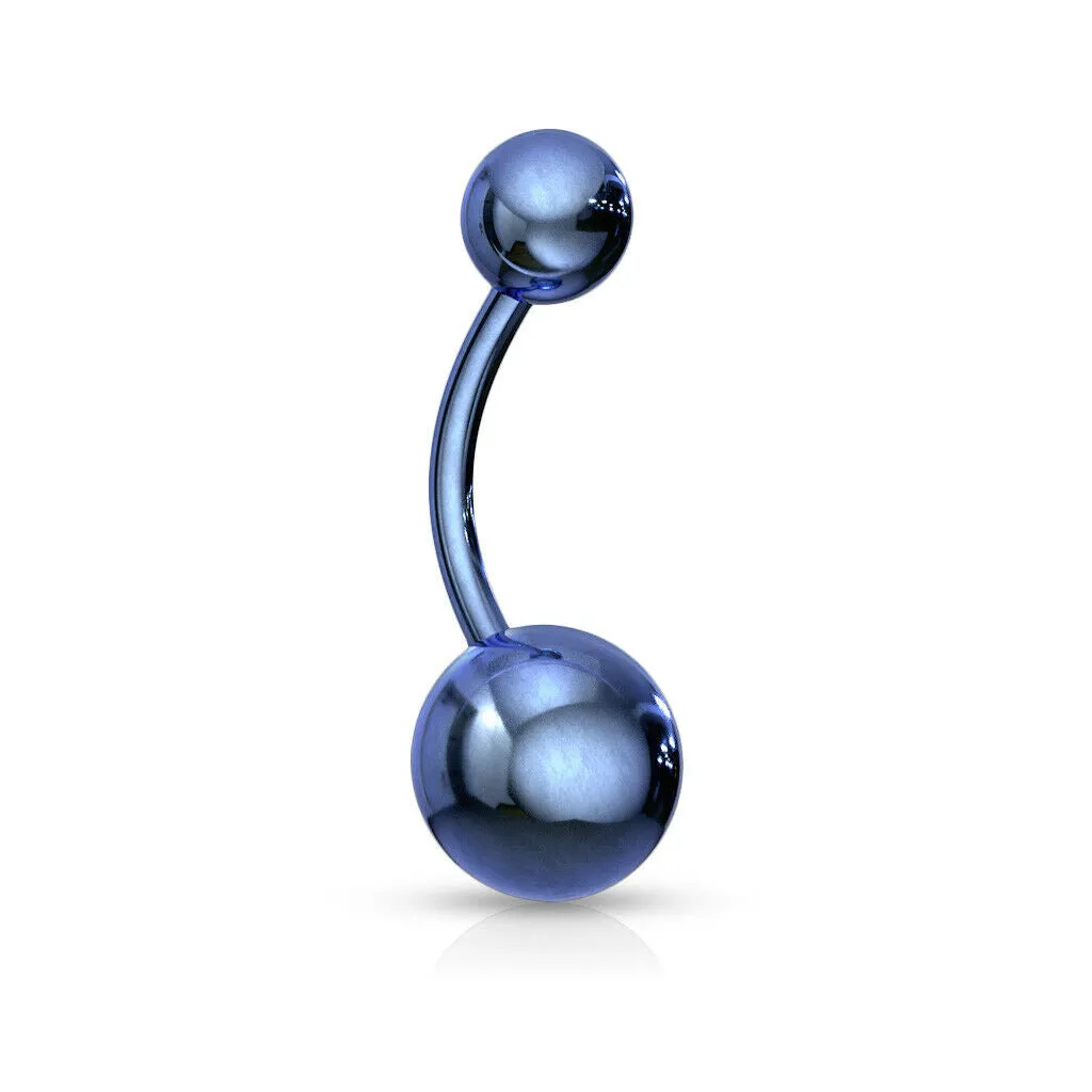 1pc Titanium Ion Plated Simple Double Ball Belly Ring Pierced Navel Naval