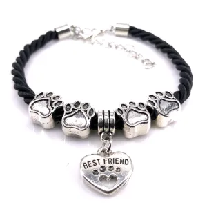 2018 New Hand Woven 8 Colors Rope Chain Bracelet for women Best Friend Dog Paw Charm Bracelet for Pet Lovers Wholesale B005