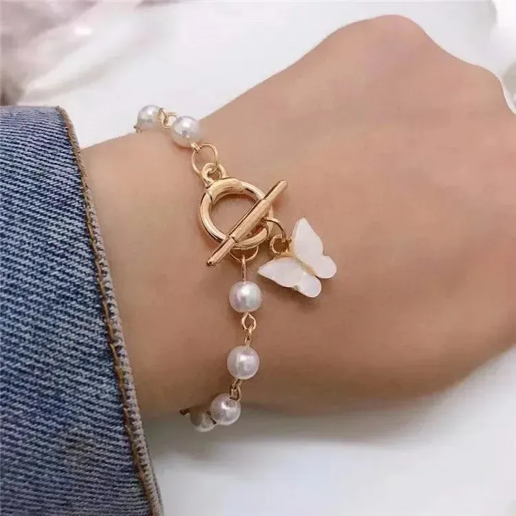 2024 Fashion Butterfly Pearl Pendant Bracelet Ladies Girl Trend Charm Bracelet Festive Birthday Friendship Jewelry Women Браслет