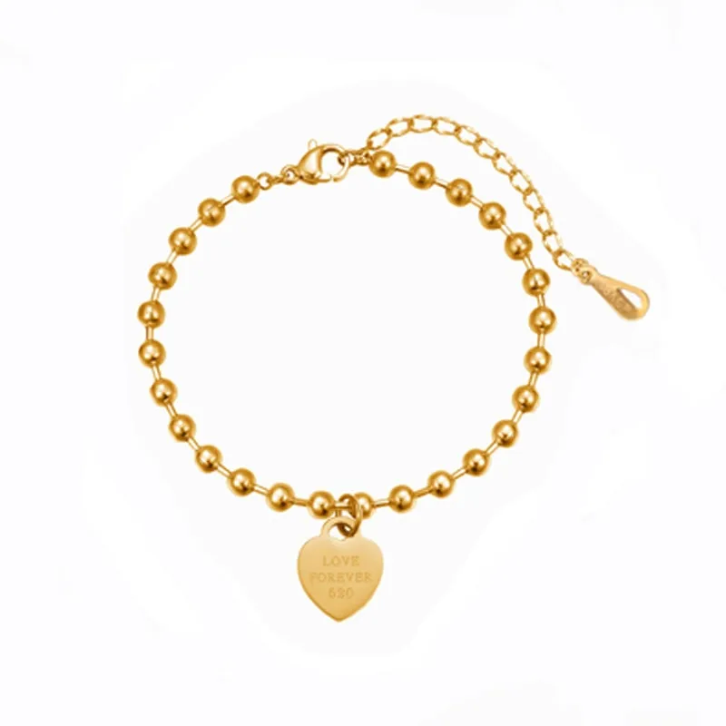 316L stainless steel bracelet women round beads heart-shaped fashion bracelet