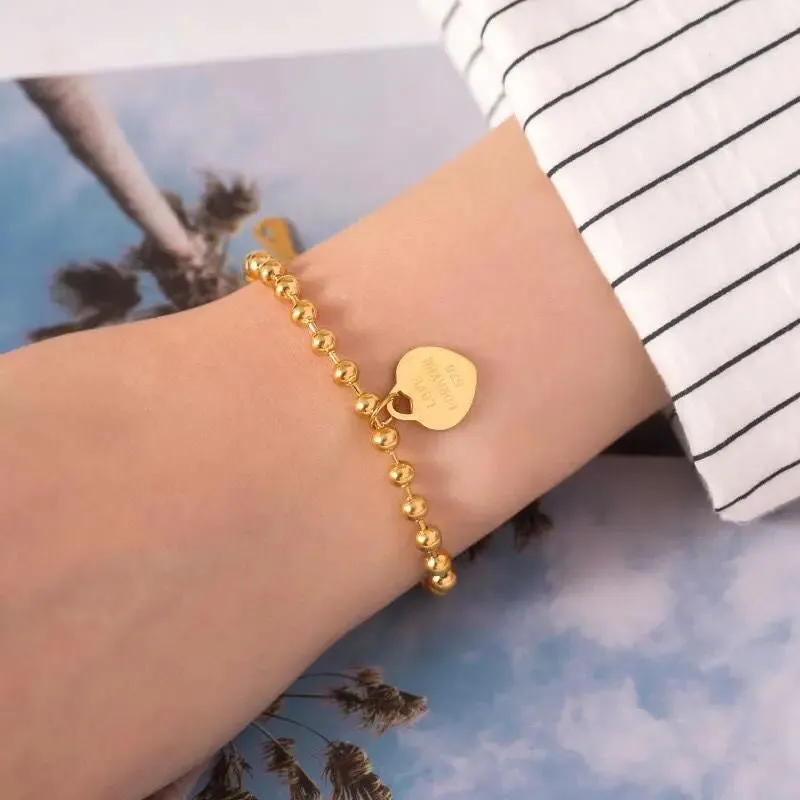 316L stainless steel bracelet women round beads heart-shaped fashion bracelet