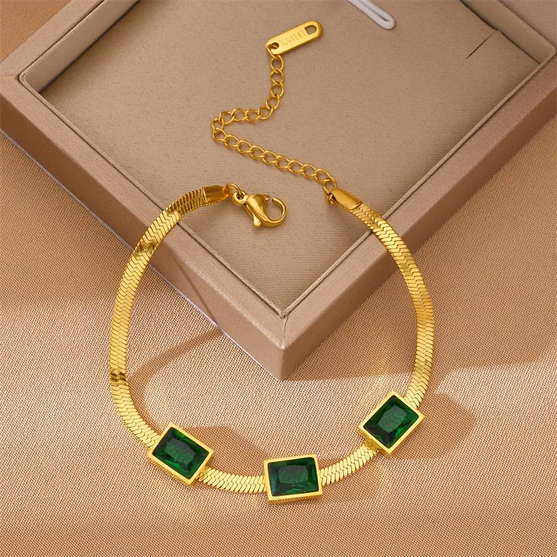 316L Stainless Steel Green Crystal Bracelet For Women