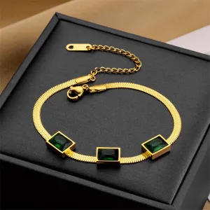 316L Stainless Steel Green Crystal Bracelet For Women